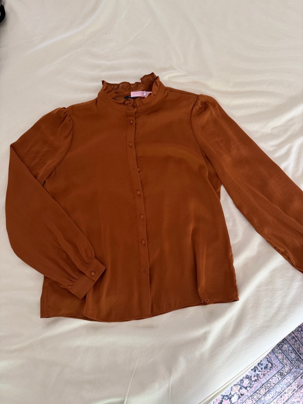 Banana Republic Rust Ruffle Neck Button-Front Blouse